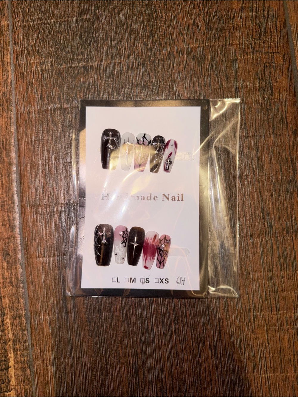 Handmade Press-On Nails - Black, White & Burgundy Set